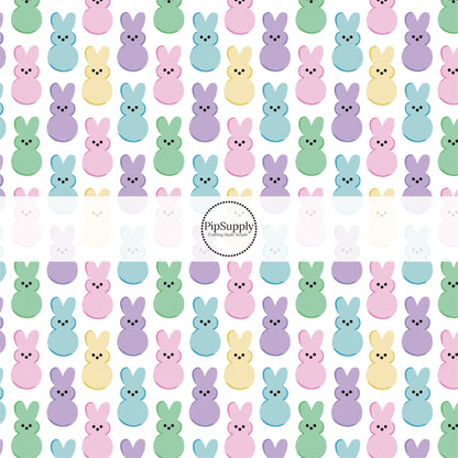 pastel candy bunnies on white bow strips