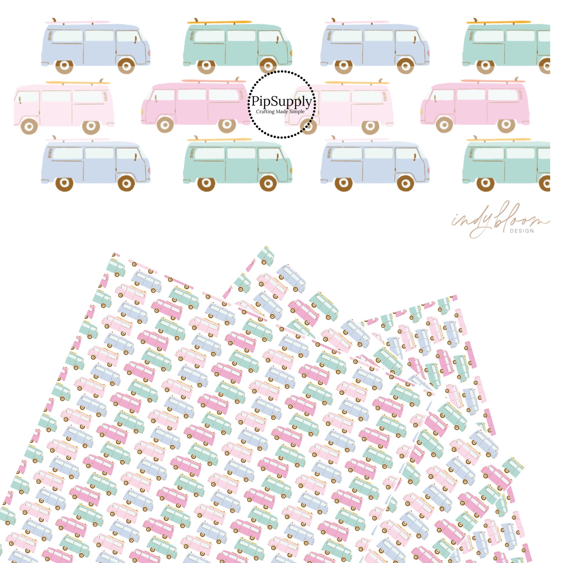 Pink, light pink, mint, and blue vacation vans on white faux leather sheets