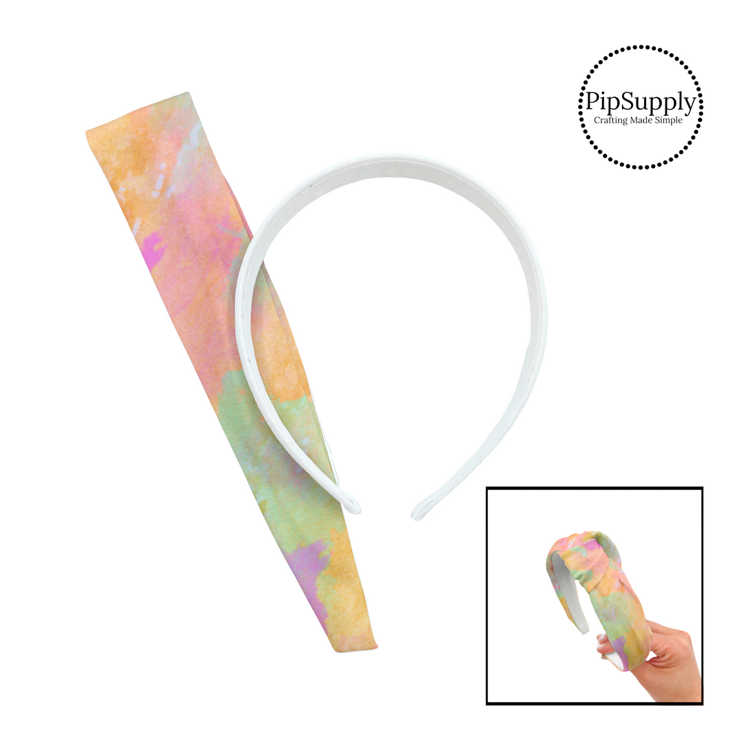 Purple, orange, yellow, and green pastel watercolor diy knotted headband kit