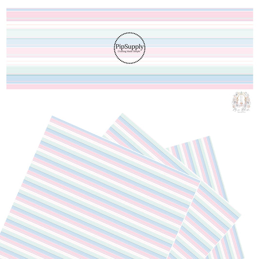 Thin and thick blue, green, pink, and white stripes faux leather sheets