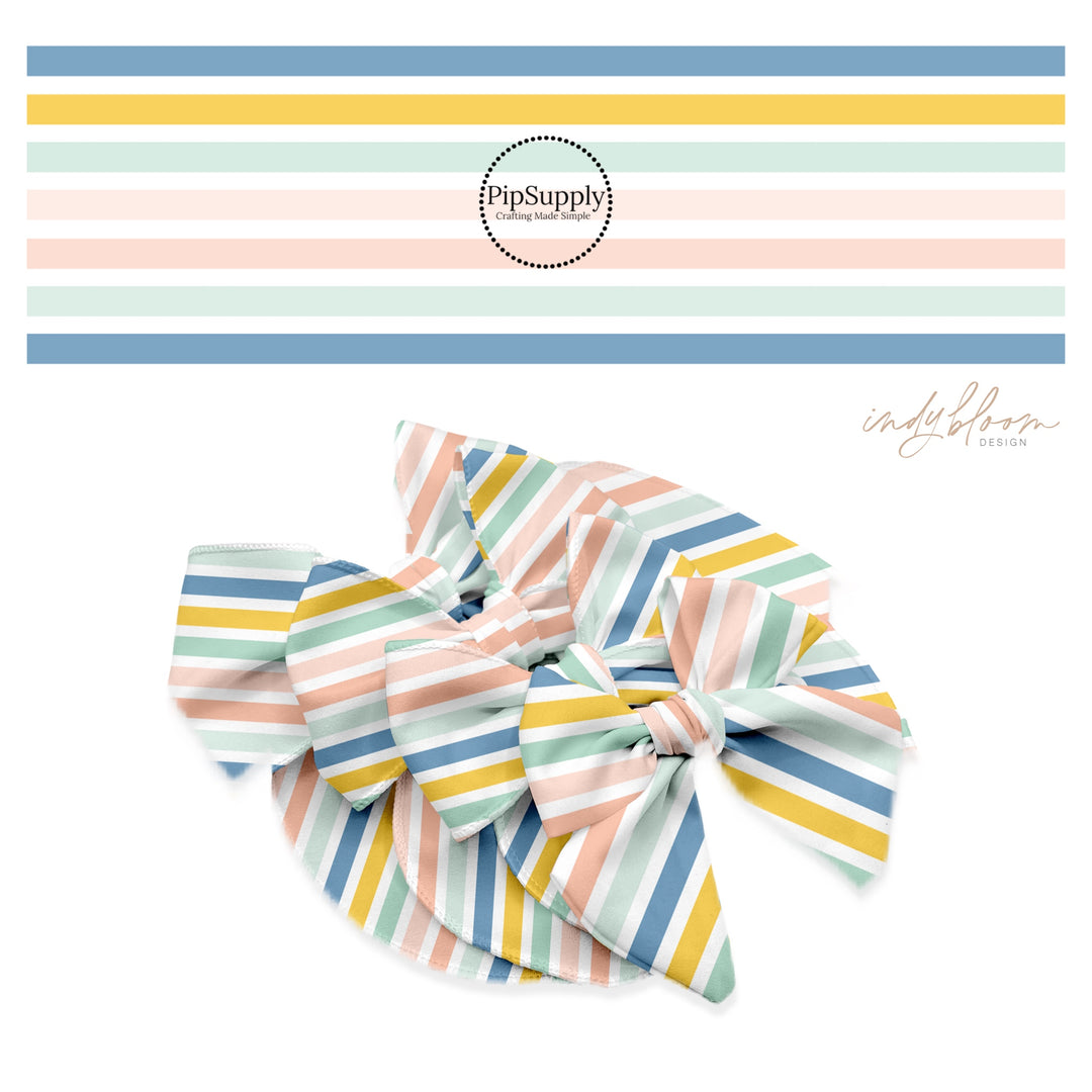 blue and peach multi stripe bow strips