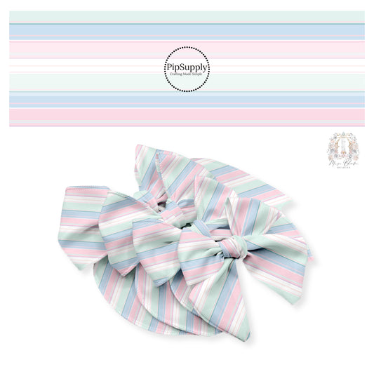 Green, blue, pink, and white pastel stripe bow strips
