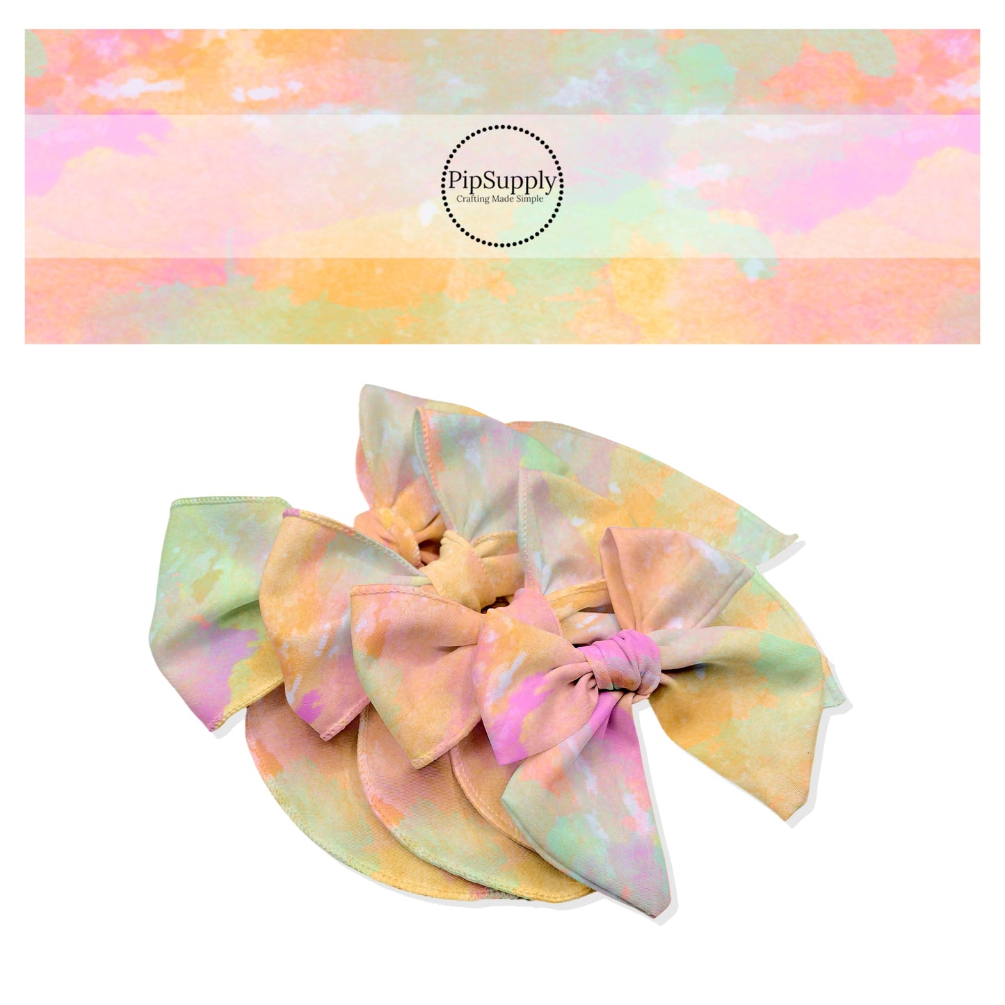 Purple, orange, yellow, and mint pastel watercolor bow strips