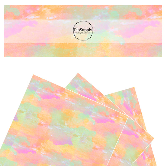 Pastel purple, green, orange, and yellow tie dye watercolor faux leather sheets
