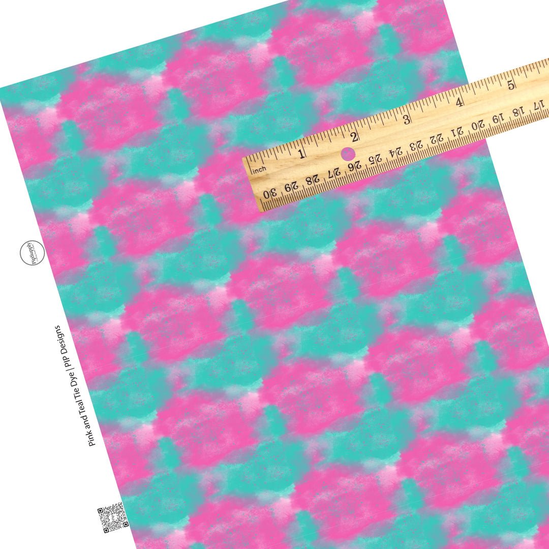 Pink and teal tie dye with splatter dots faux leather sheets