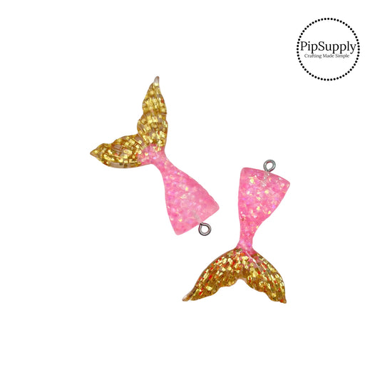 Pink mermaid scales with gold glitter mermaid fin tail charm