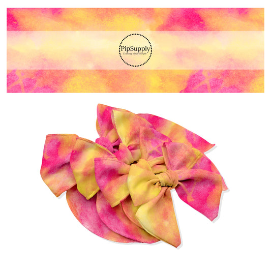 Pink and yellow watercolor mix bow strips