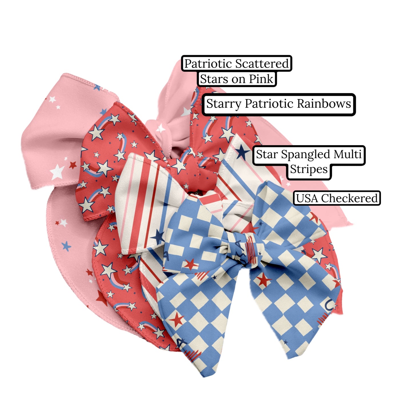 Patriotic Scattered Stars on Pink Hair Bow Strips