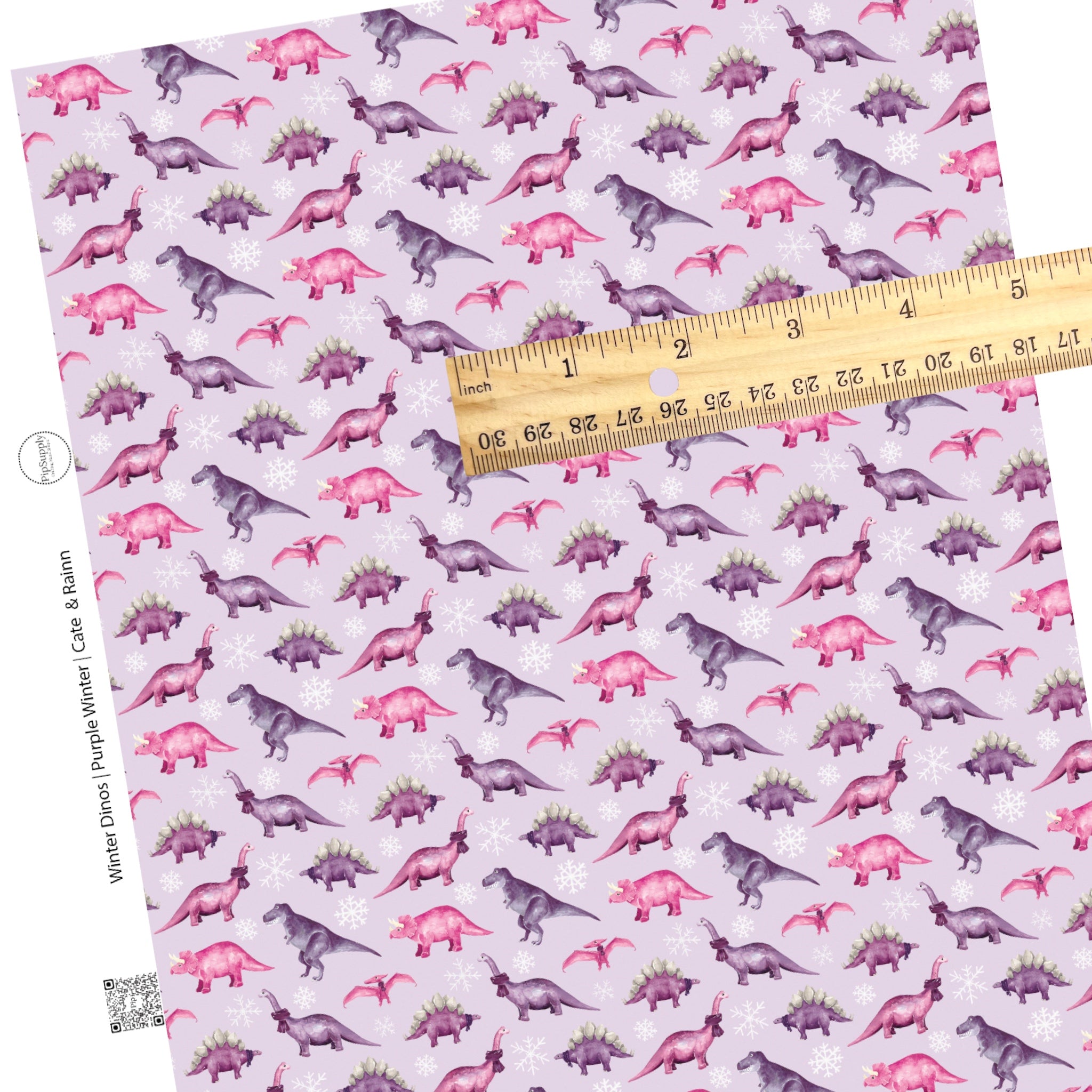 Pink and Purple Winter Dinosaur Faux Leather Sheet - Dinosaur Faux ...