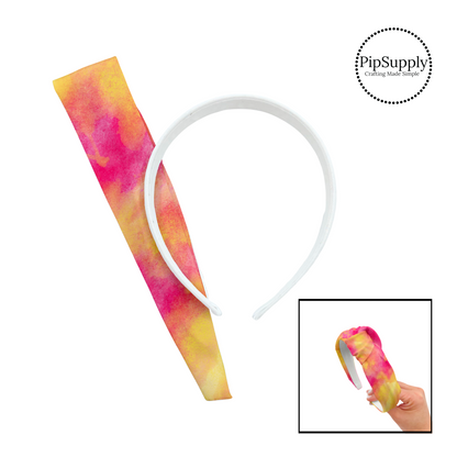 Bright pink and yellow tie dye diy knotted headband kit