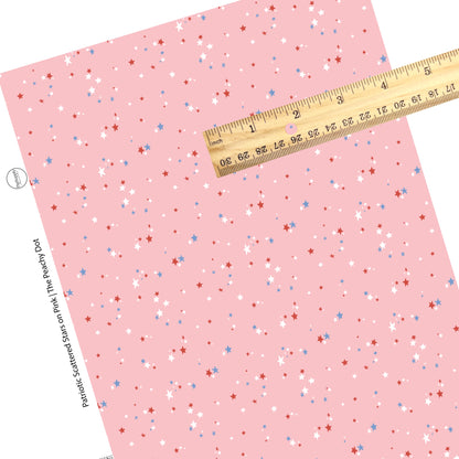 Patriotic Tiny Stars In The Colors Of Red, White, And Blue On A Pink Faux Leather Sheet