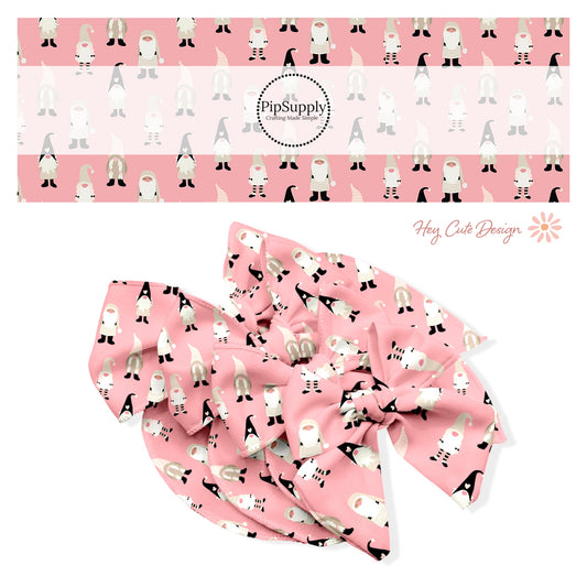 pink bow strips with neutral colored gnomes