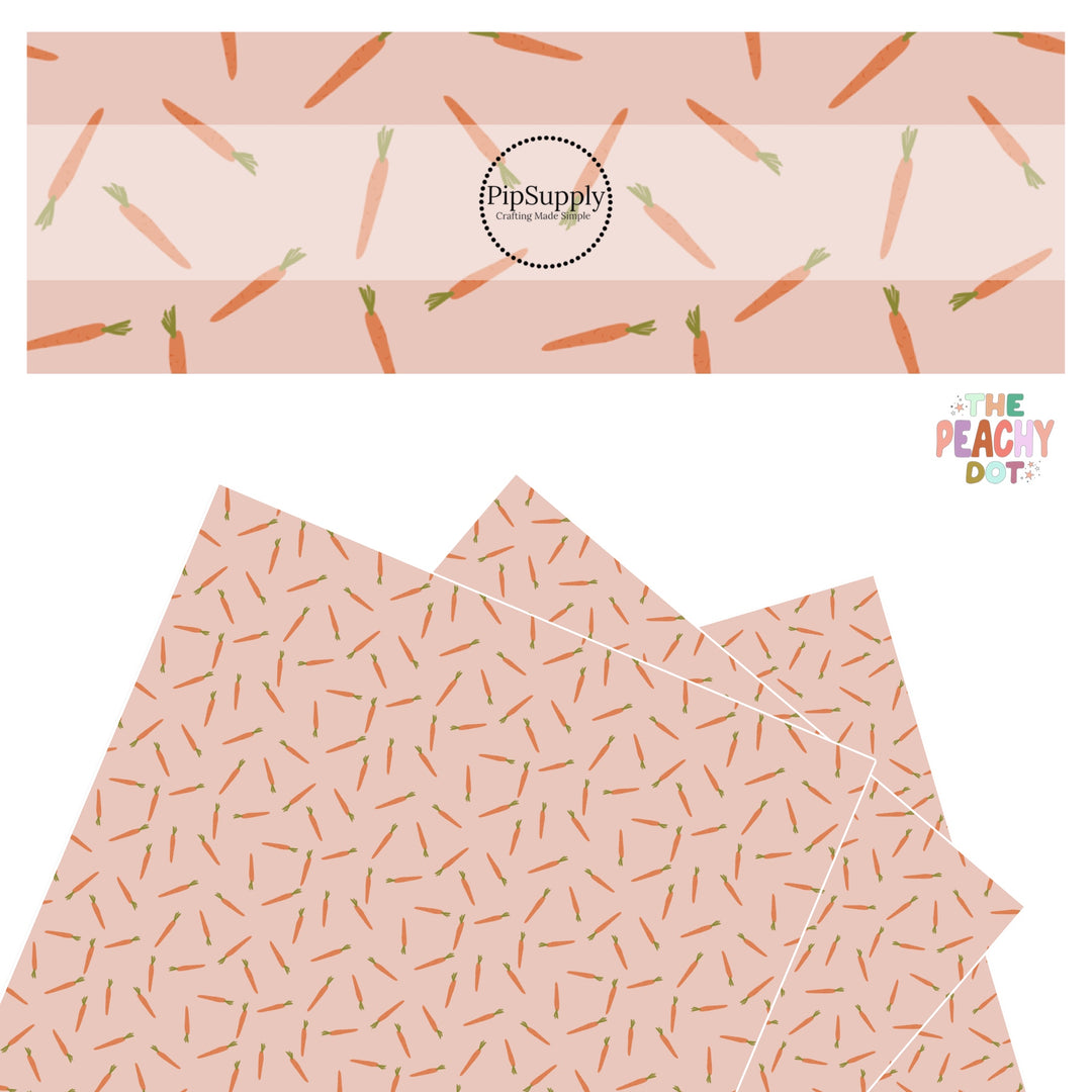 orange skinny carrots on blush faux leather sheets