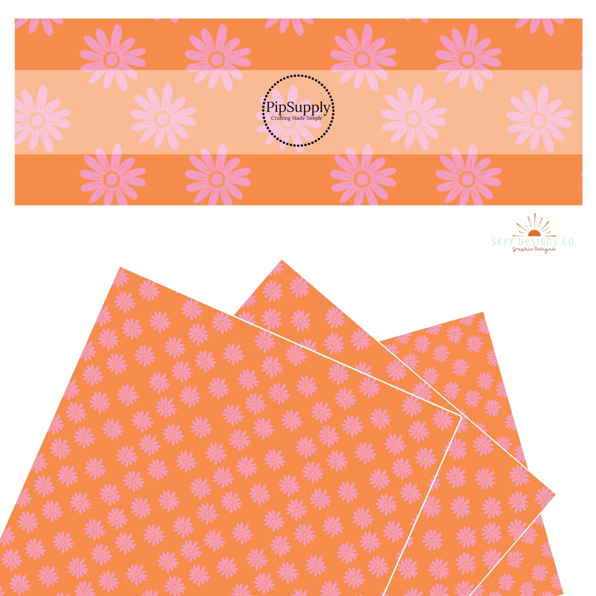 Pink flowers on orange faux leather sheets