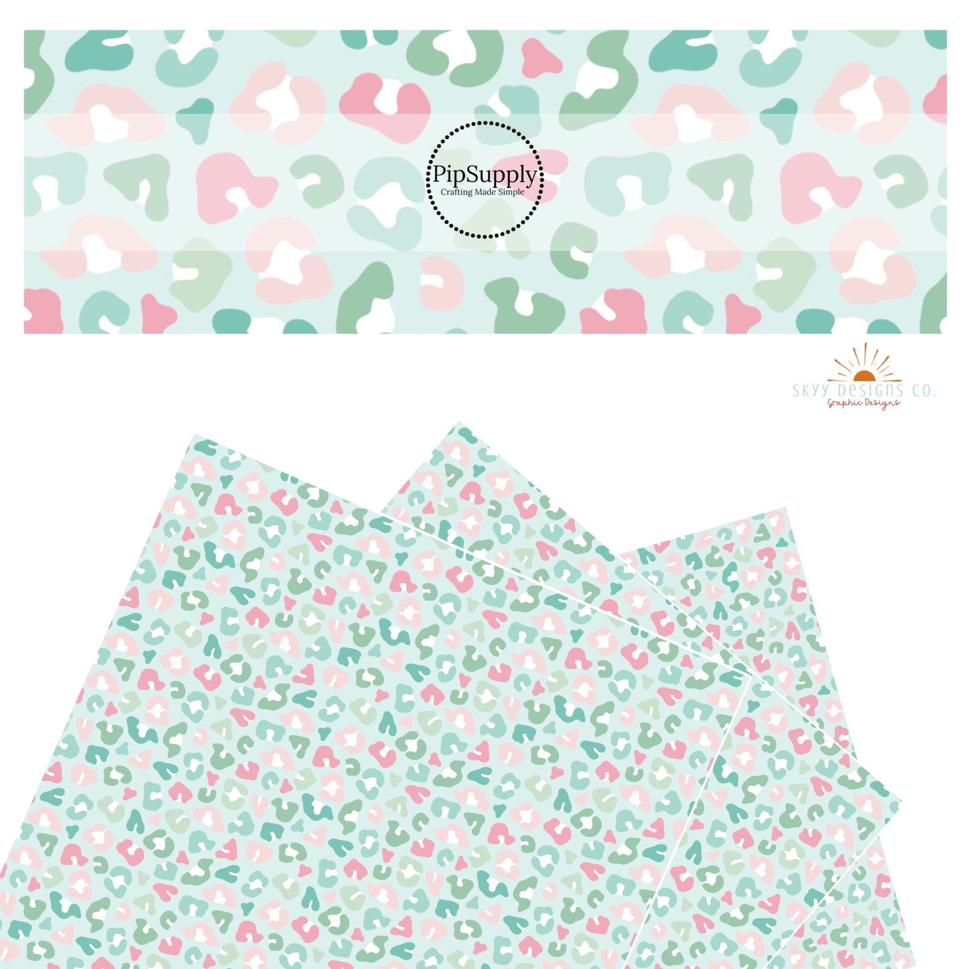 Pink, mint, and green leopard spots on mint faux leather sheets