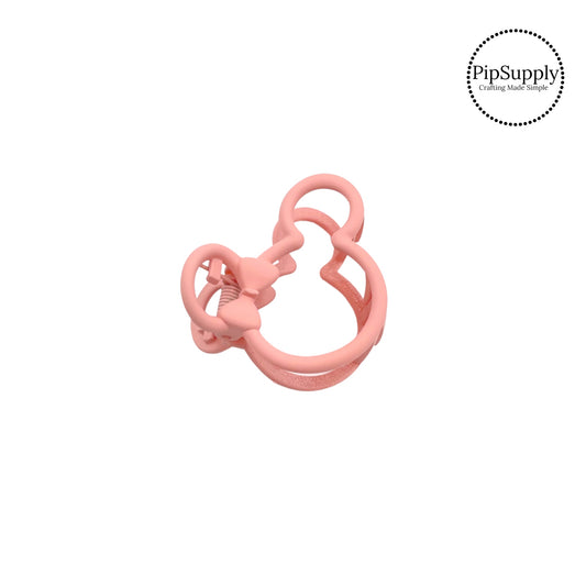 Matte pink bow mouse head claw clip