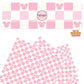 Light pink mouse head on cream checkered with pink tiles faux leather sheets
