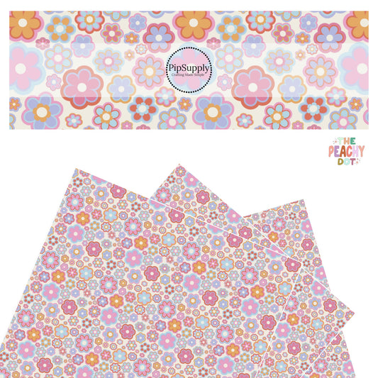 pink, lavender, and orange layered flowers faux leather sheets