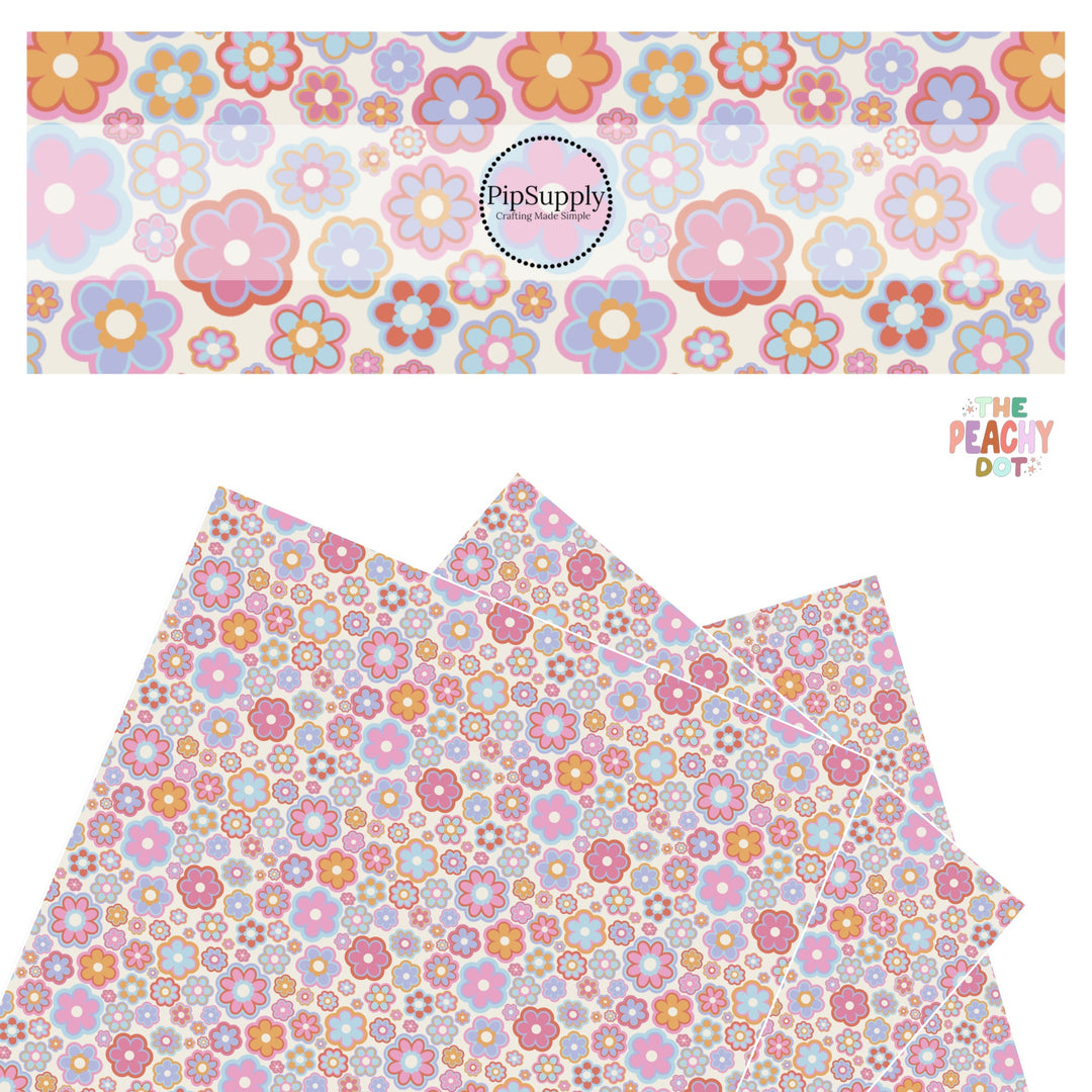 pink, lavender, and orange layered flowers faux leather sheets