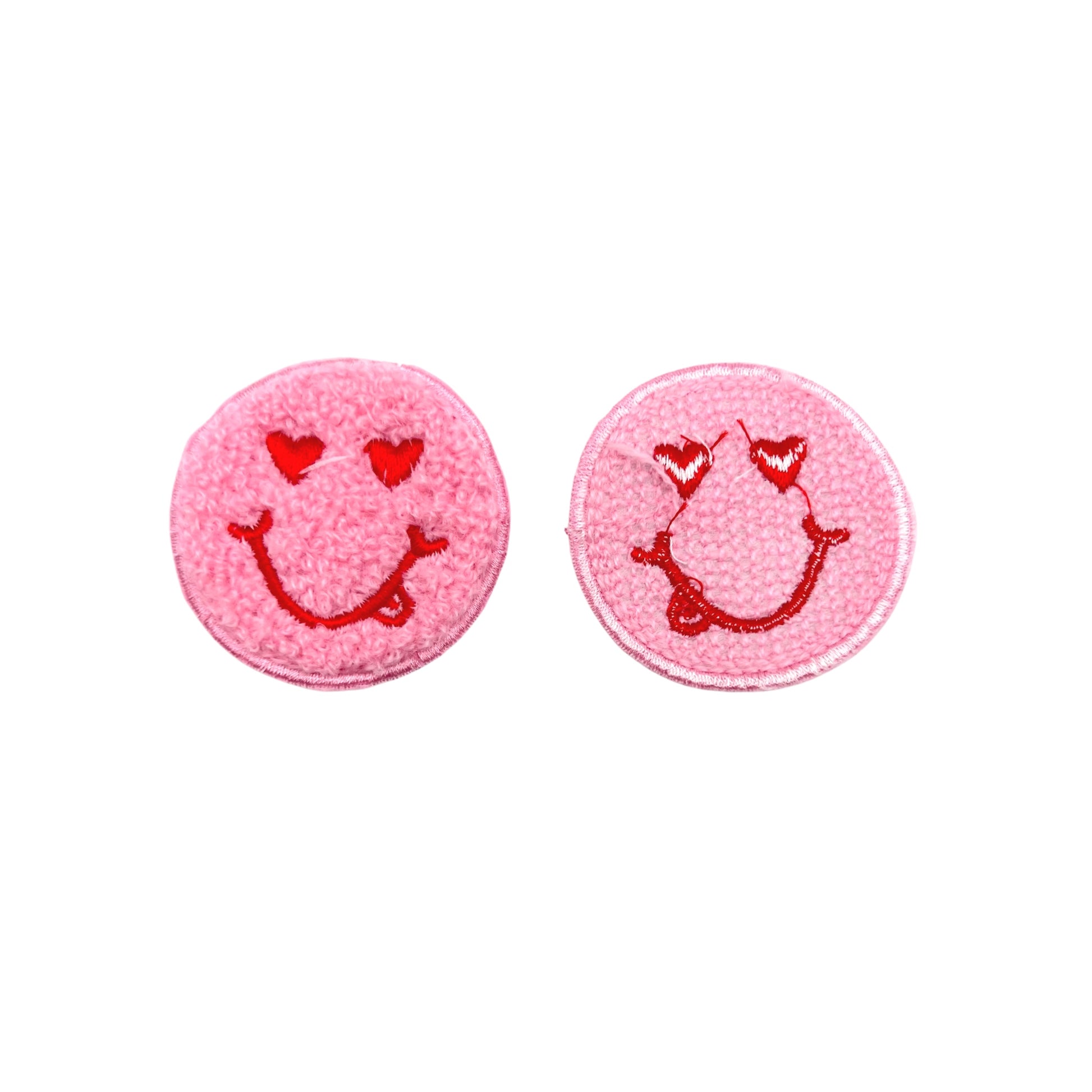 scattered chenille sew on smiley face patches (front and back)
