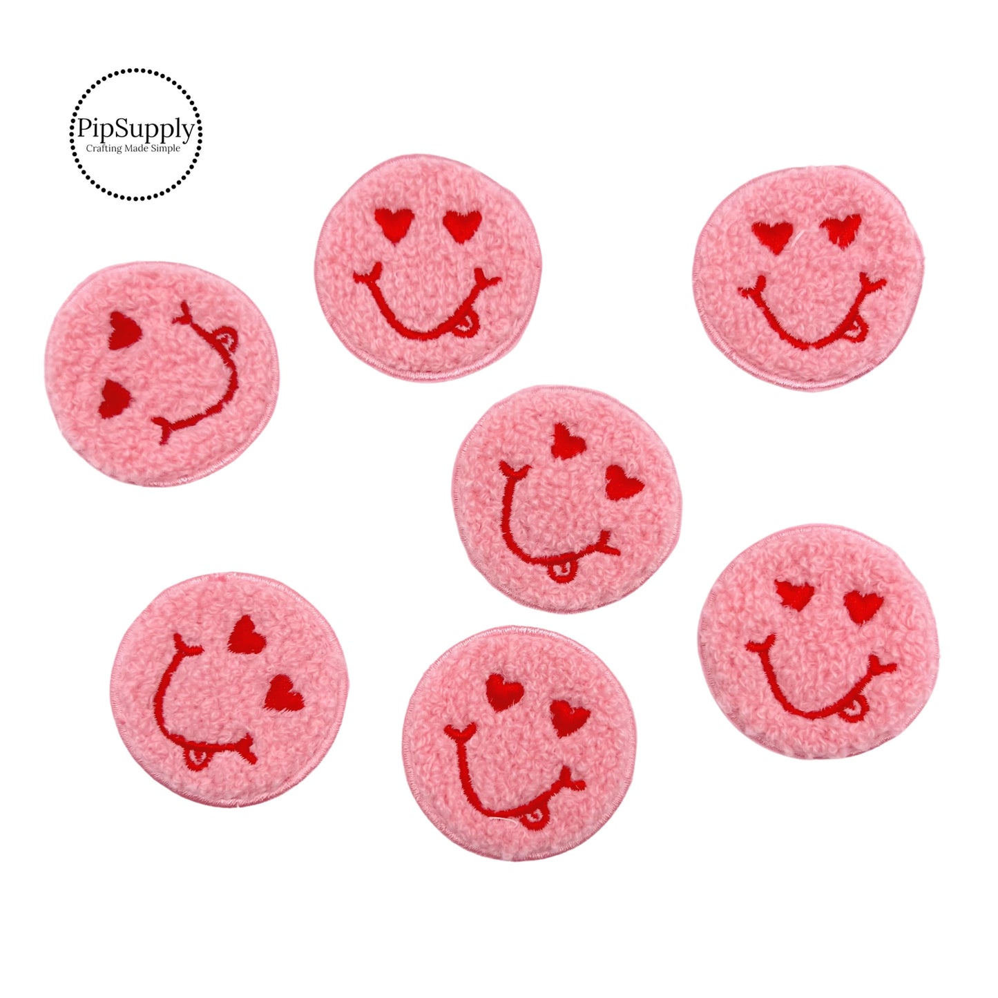 scattered chenille sew on smiley face patches