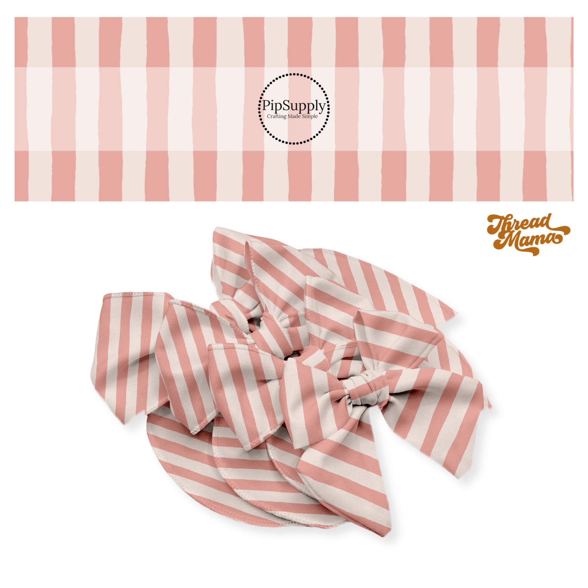 Pink and cream stripe bow strips