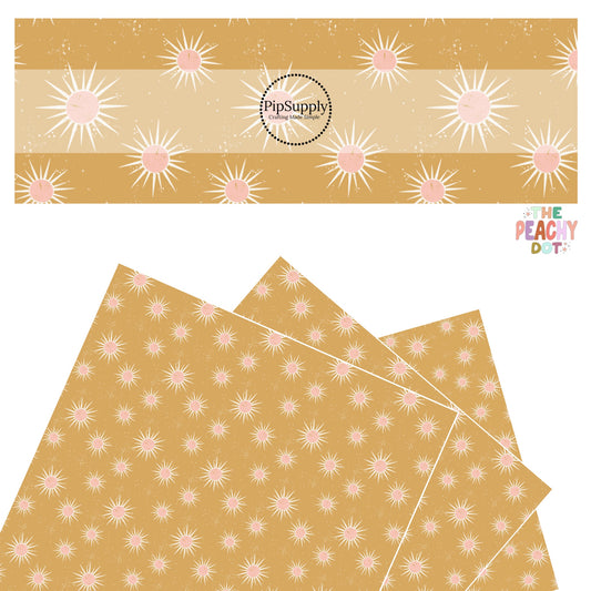 Pink sunshine with splatter dots on golden faux leather sheets