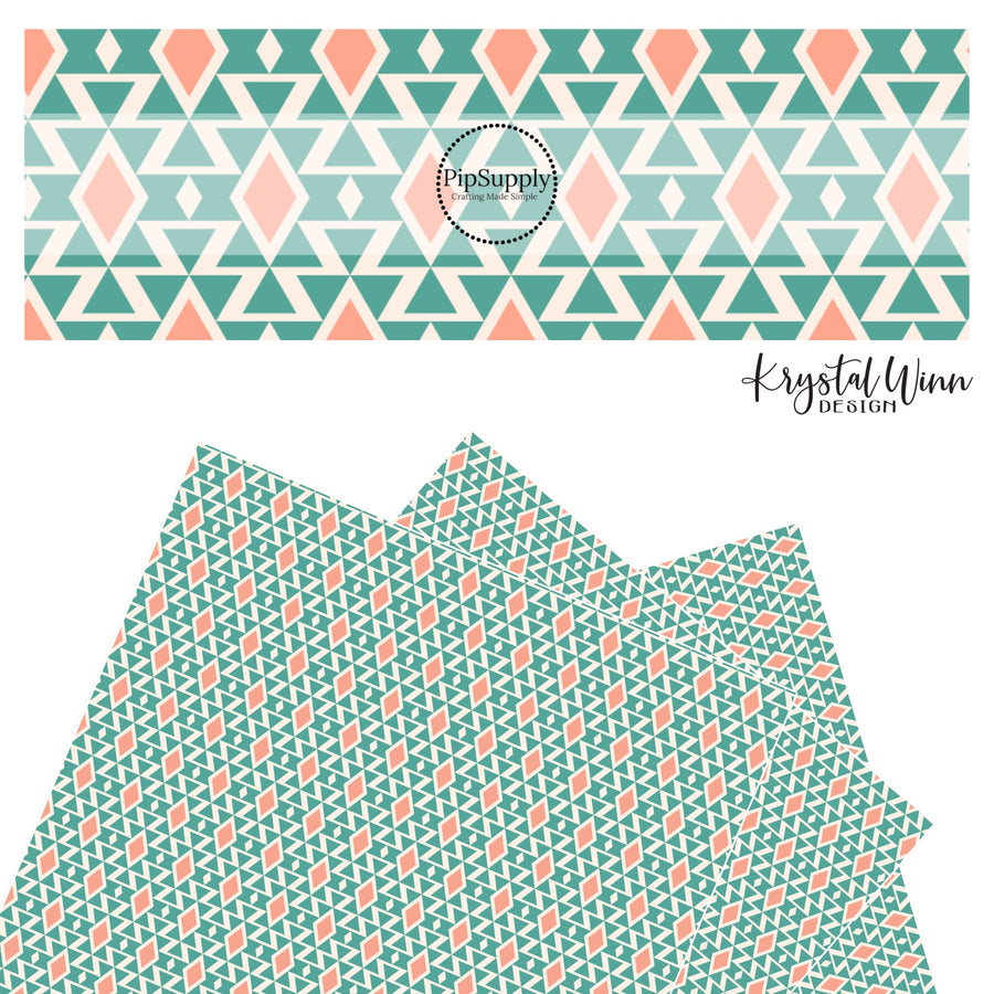 Cream, aqua, and peach diamond aztec faux leather sheets