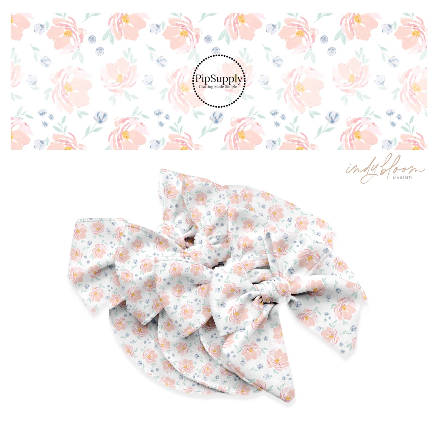 blush floral on white bow strips