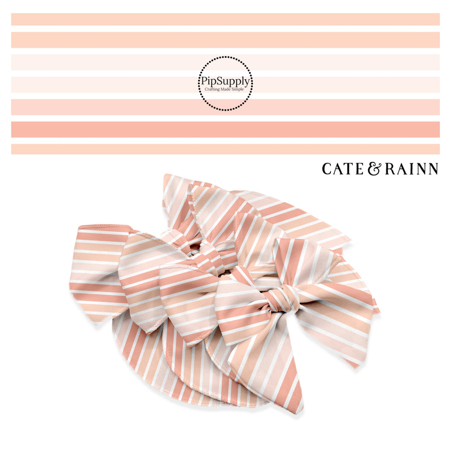 Pink multi stripes with white lines bow strip