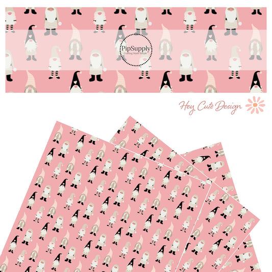 pink faux leather sheet with tan black and light pink gnomes
