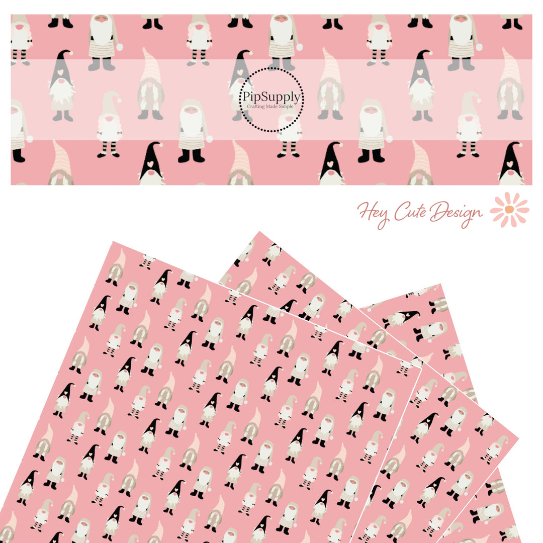 pink faux leather sheet with tan black and light pink gnomes