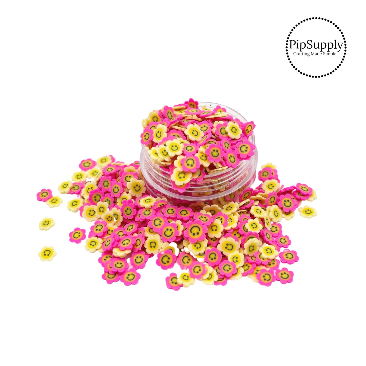 Pink and yellow happy daisies clay slices