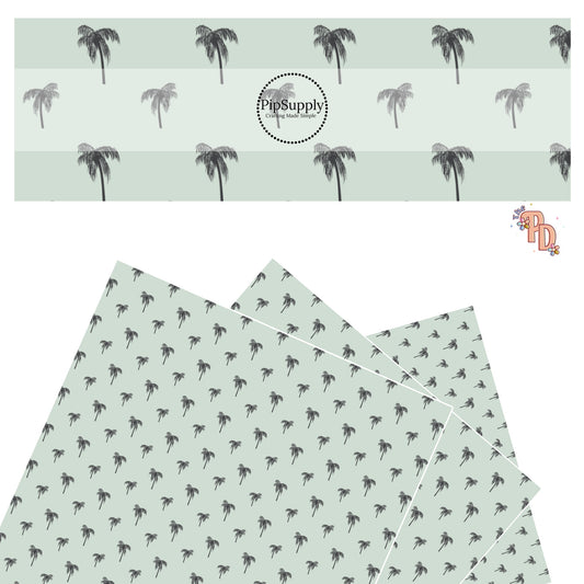 Tiny Charcoal Palm Trees On A Light Green Faux Leather Sheet