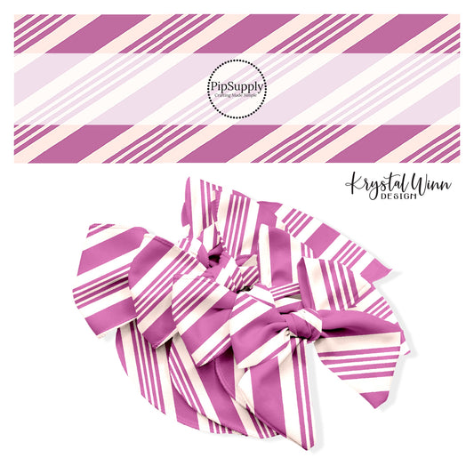 purple and cream wide and narrow striped bow strips