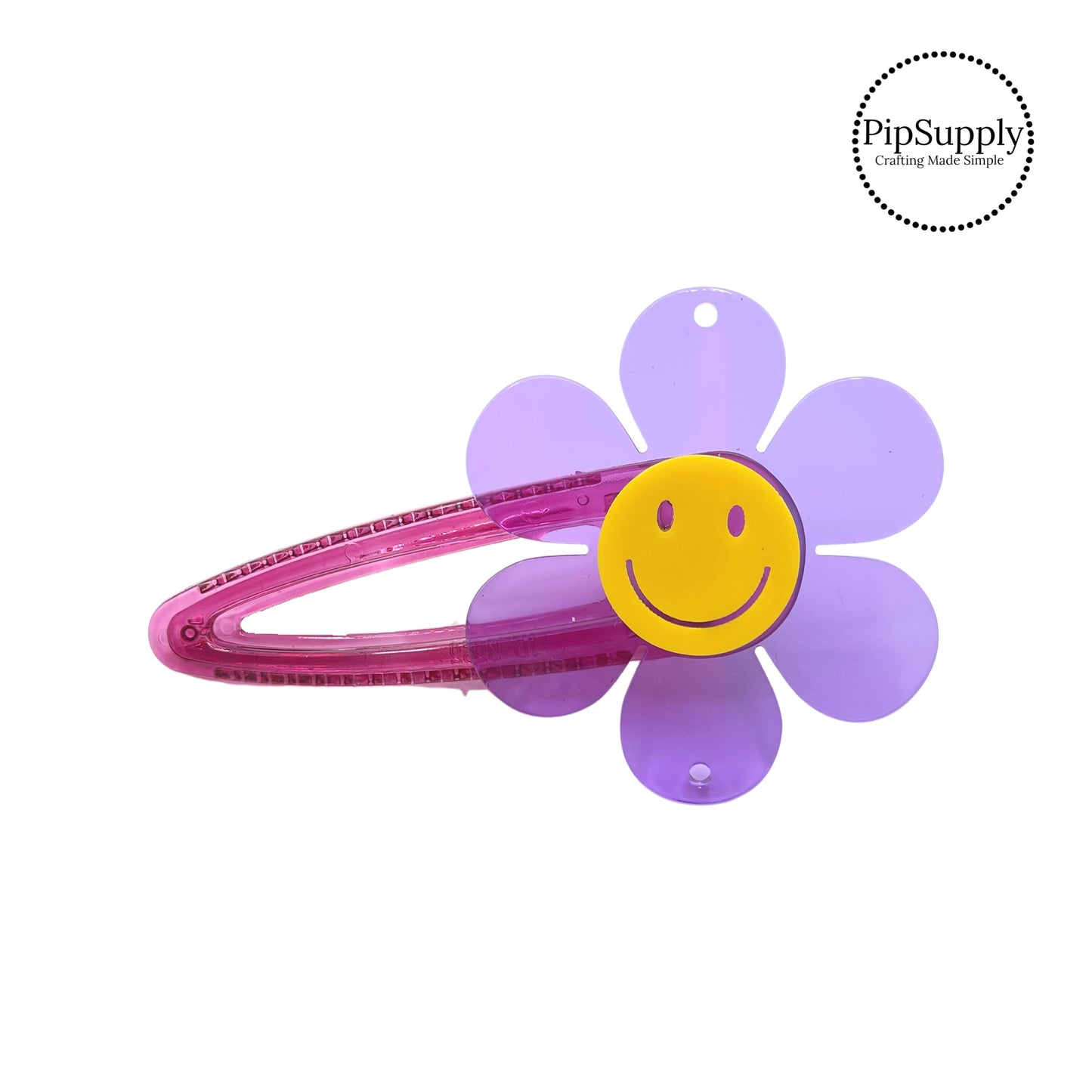 Purple translucent daisy smiley face hair clip