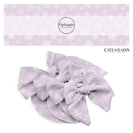 lilac winter bow strips with white falling snowflakes