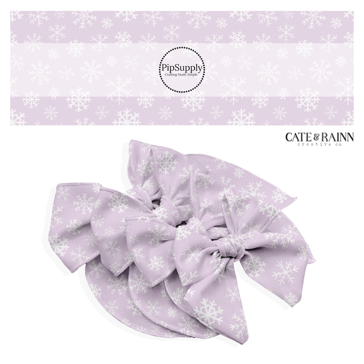 lilac winter bow strips with white falling snowflakes