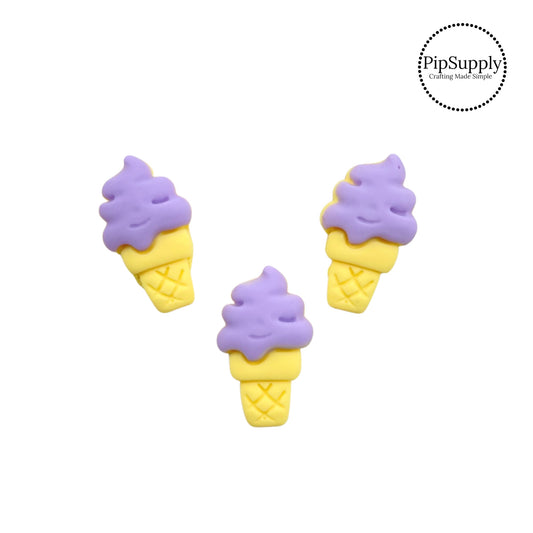 Purple swirly ice cream on yellow cone resin embellishment
