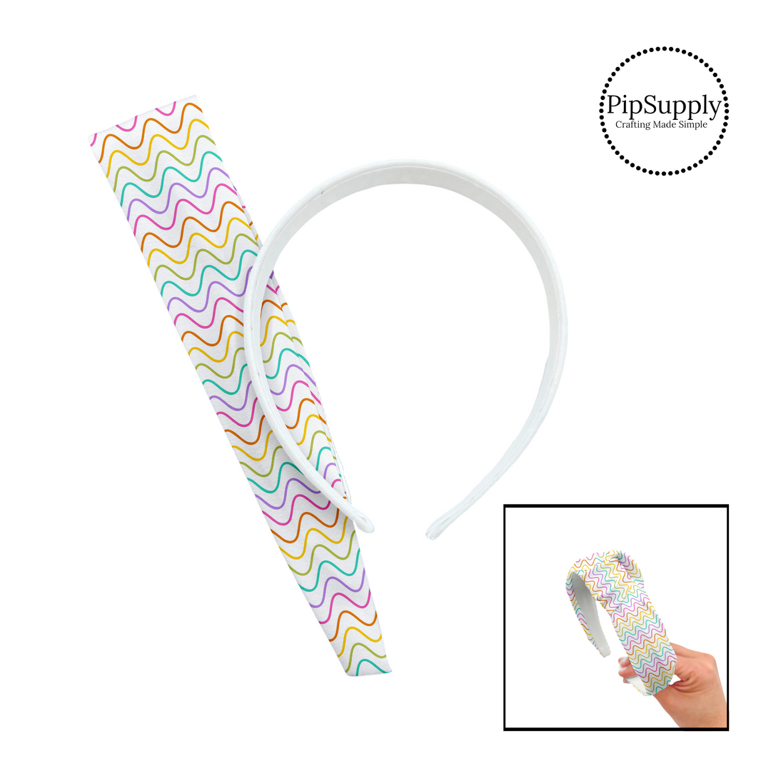 Rainbow thin waves on white knotted headband kit