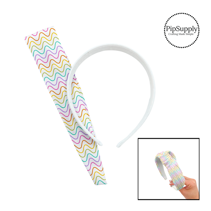 Rainbow thin waves on white knotted headband kit