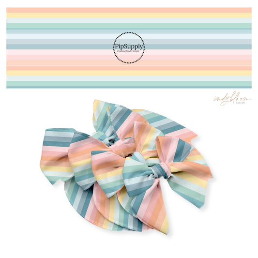 Pastel blue, peach, pink, yellow, and orange stripe bow strips