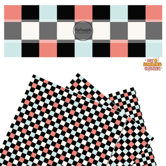 Red, white, blue, and black checkered faux leather sheets