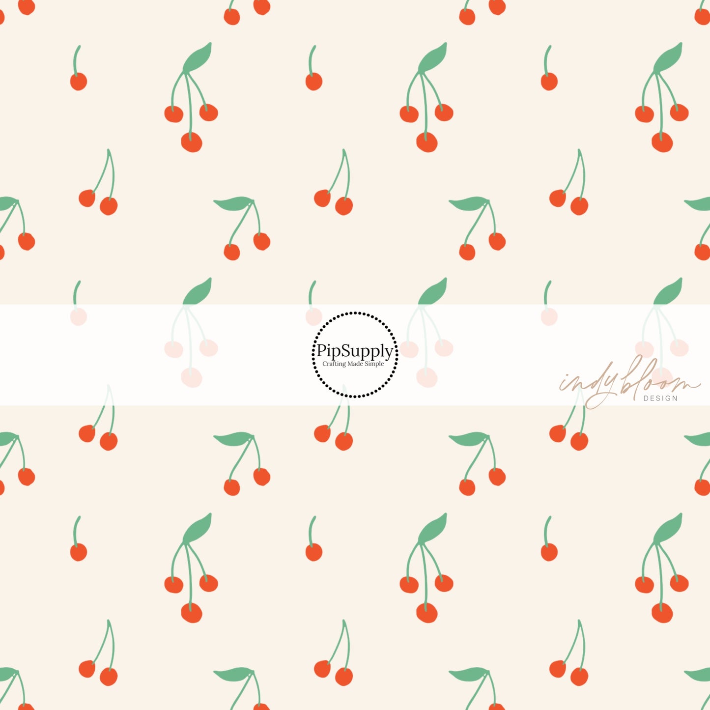 scattered groups of cherries on cream bow strips