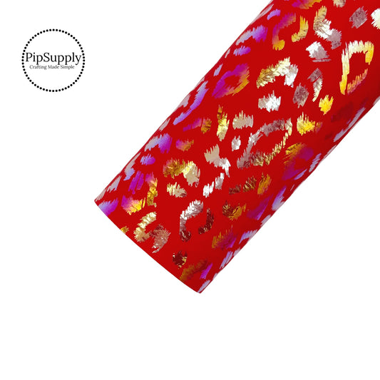 Red leopard print iridescent faux leather sheets