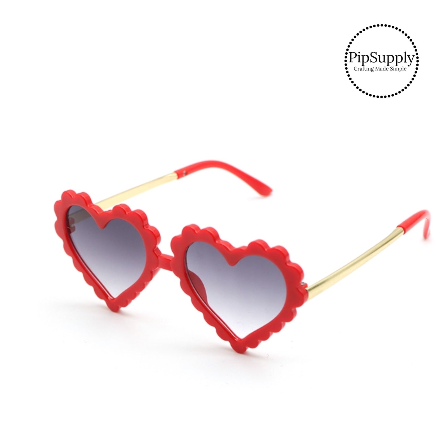 Solid red scalloped heart sunglasses