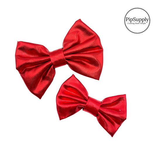 Red soft solid metallic bow