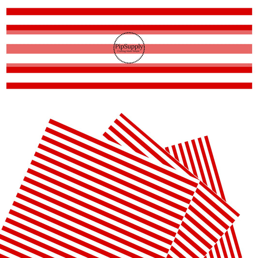 Red stripes on white faux leather sheets
