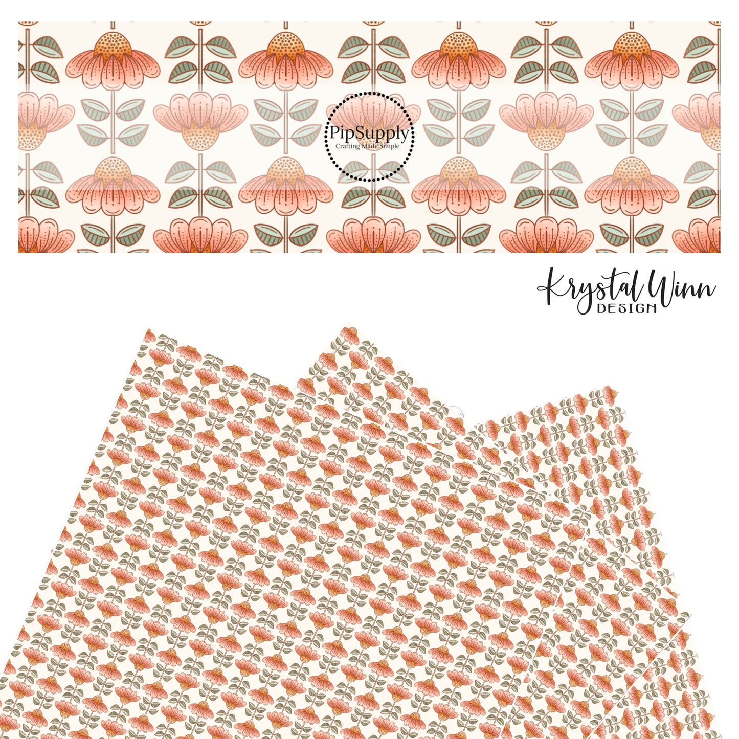 peach flowers with polka dots on cream faux leather sheets