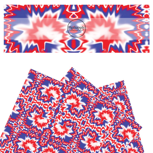 Red, white, and blue tie dye swirl faux leather sheets